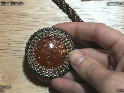 BeadsFriends: Beaded bezel resin cabochon and Triple Spiral necklace with Delica beads