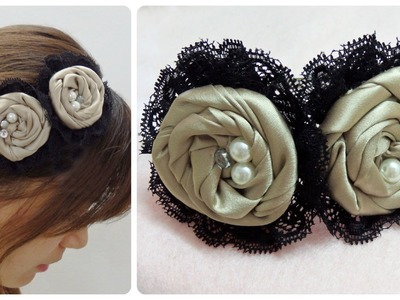 Diy flower headband, fabric rosettes tutorial,satin rose headband