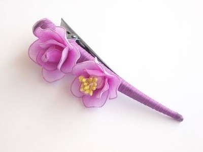 DIY Instruction Nylon Flower Hair Clip - Handmade Hair Accessory .wmv