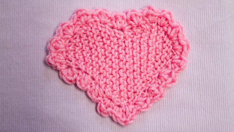Herz in Kraus rechts mit Häkelkante - Heart in Garter stitch with crochet border