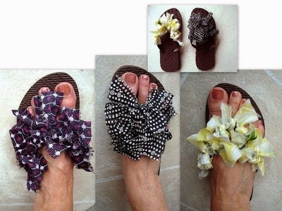 RAGS FLIP FLOPS, how to diy, dress up thongs with rags, recycle, repurpose, re-use, green project