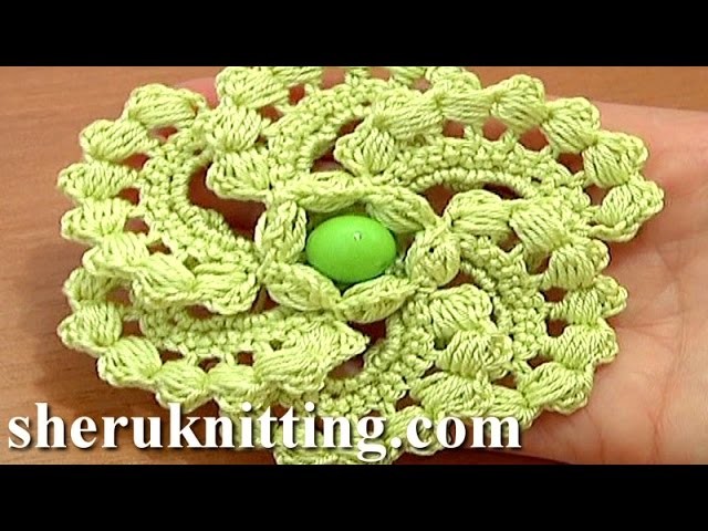 Crochet Spiral 6-Petal Flower Tutorial 60 part 2 of 2 Puff Stitches Center