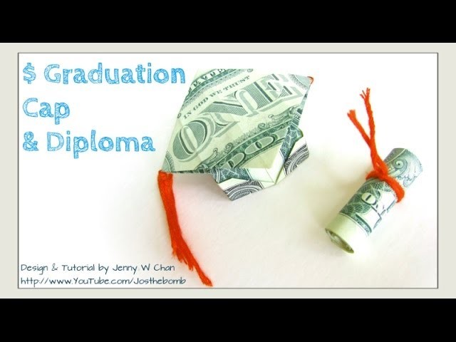 DIY How to Fold $2 Money Origami Graduation Cap & Diploma - Dollar Origami - Graduation Gift Idea