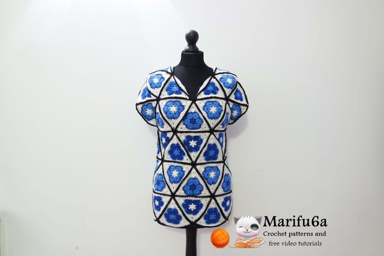 How to crochet blue tunic motif african flower free pattern tutorialcómo de la túnica