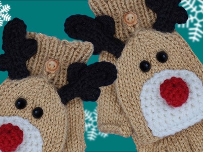 RUDOLPH FINGERLESS GLOVES WITH FLAPS - Knit the perfect Christmas Gift!