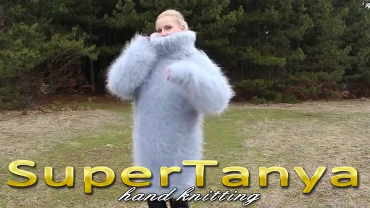 22.02.2013 Light grey hand knitted very soft and fuzzy mohair T-neck sweater by SuperTanya