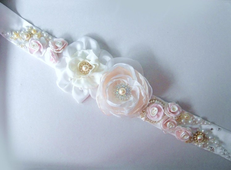 Bridal wedding accessories belts with flowers jewels beads. Ameynra Fashion