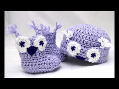 Owl Whooties Baby Booties and Beanie Set - Crochet Owl Pattern - Presentation