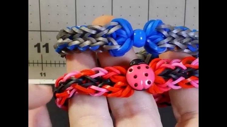 Rainbow Loom Bow and Chain bracelet. Buttons or Beads.
