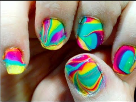 Tie Dye Your Nails! (water marbling) ♡ Theeasydiy #Nailart