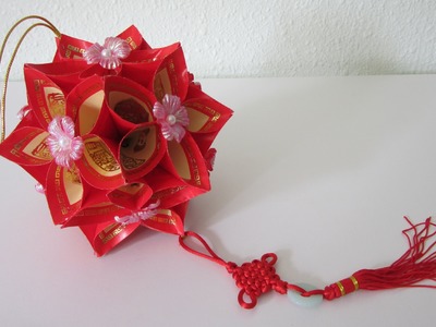TUTORIAL -How to make a Decorative Flower Ball using Ang Pow Paper (Red Packet)