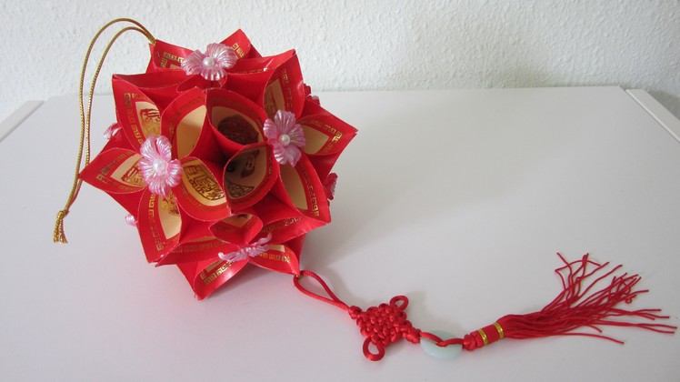 TUTORIAL -How to make a Decorative Flower Ball using Ang Pow Paper (Red Packet)