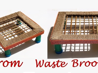 Cute organizing desk from waste material | Best reuse idea of waste broom and jute