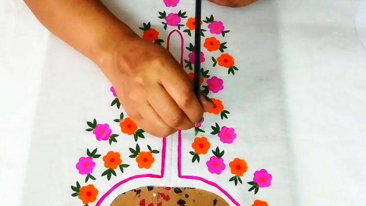 DIY : Designer Kurti using Home made Stamps | Easy Free Hand Painted Techniques