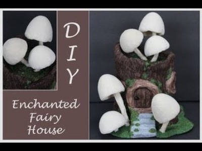 DIY Enchanted Tree Stump Fairy House with mushrooms