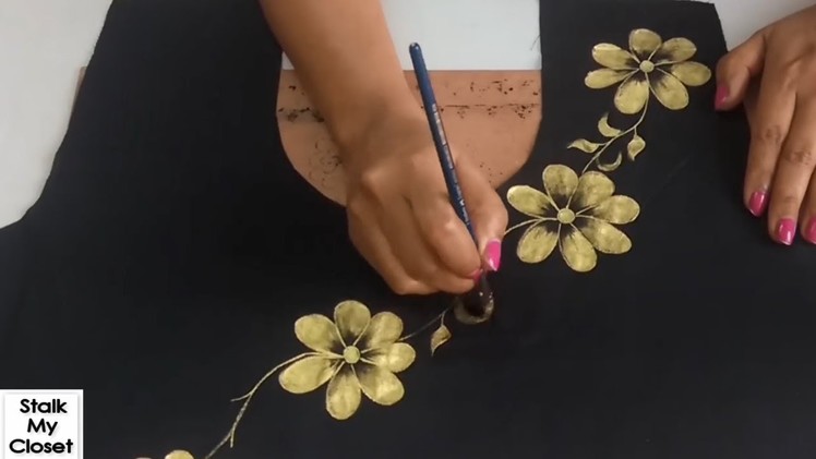 DIY Golden Fabric Painting | How to Do Gold Painting on Kurti. Top.Dresses