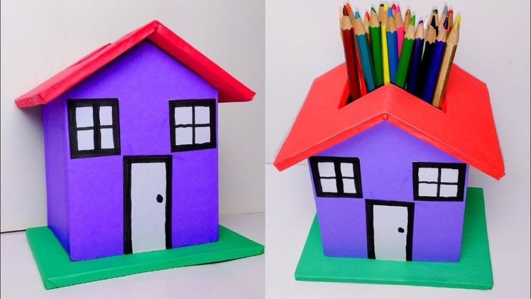 PENCIL HOLDER - DIY Desk Organizer | Make a Pencil House Cardboard Tutorial |