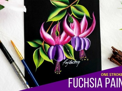 Quick and Easy Fuchsia Flower | Filbert Brush Painting |  One stroke painting | DIY