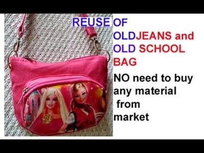 RECYCLE old school bag.Recycle jeans to make sling bag.DIY hamdmade jeans bag. Recycle old demin