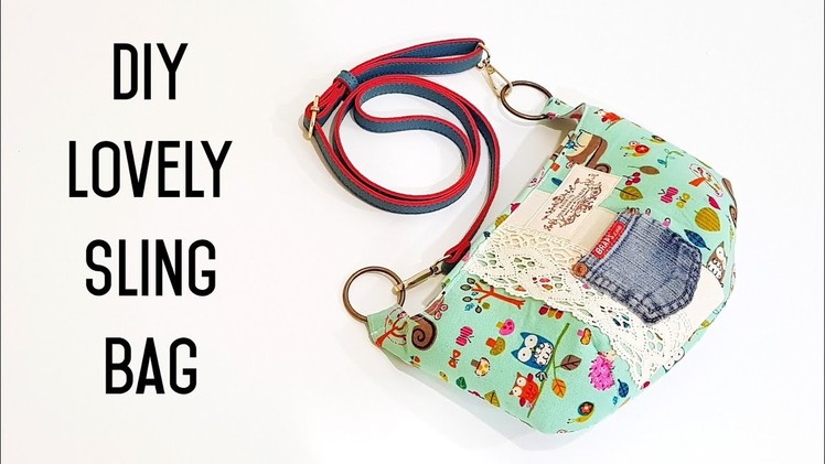 Diy Lovely Sling Bag | How to Re-Use pockets from old denim jeans | 牛仔裤袋里面的小袋子可以这么用喔❤❤