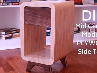 DIY Mid Century Modern Plywood Side Table with Walnut Drawer Front