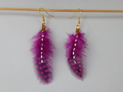 Earrings with feathers rhinestones DIY jewelry Ohrringe mit Federn Strasssteine