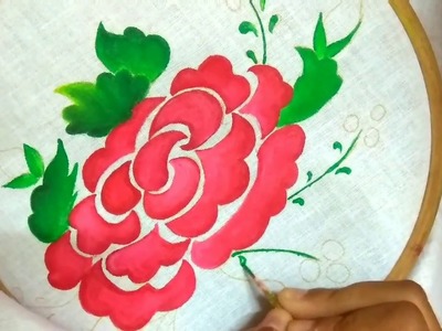 Fabric painting tutorial for beginners on pillow cover.fabric painting of rose