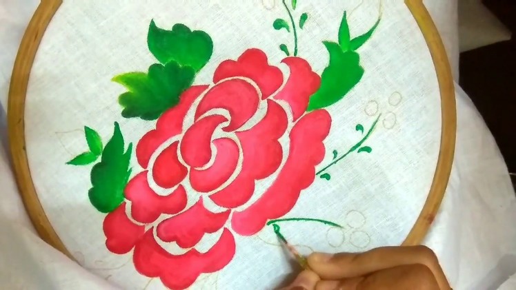Fabric painting tutorial for beginners on pillow cover.fabric painting of rose
