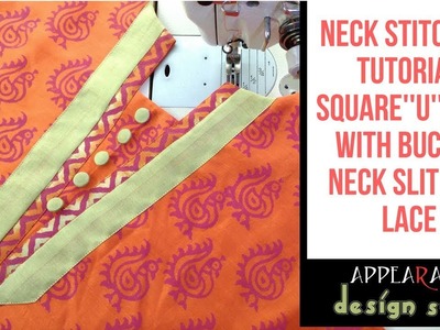 Necklines designs stitching tutorial square''U''neck with bucket neck slit and lace