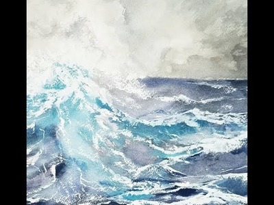 Watercolor ocean wave simple painting tutorial Part 1