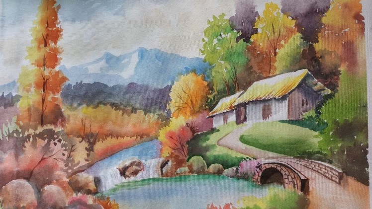Watercolour Painting of a Landscape on handmade paper