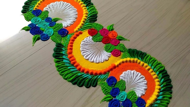 Beautiful BORDER rangoli designs with colours.flowers border rangoli