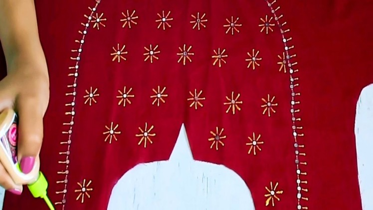 Beautiful & Easy Mirror Embroidery Design on Red Kurti | Liquid Embroidery Design | Easy & Quick