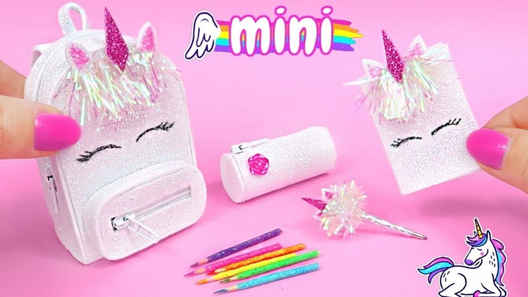 DIY Miniature Unicorn School Supplies ~ Backpack, Glitter Pencils, Pencil Case, Pen and Notebook