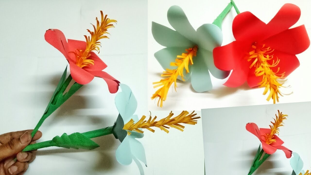 Diy Stick Paper Flower Making With Color Papers, How To Make Beautiful flower By Mimu Craft