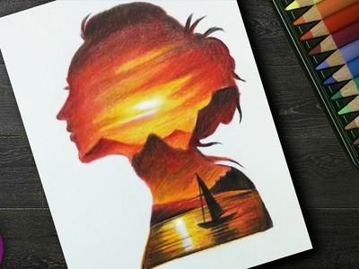 Double exposure Scenery drawing for beginners step by step