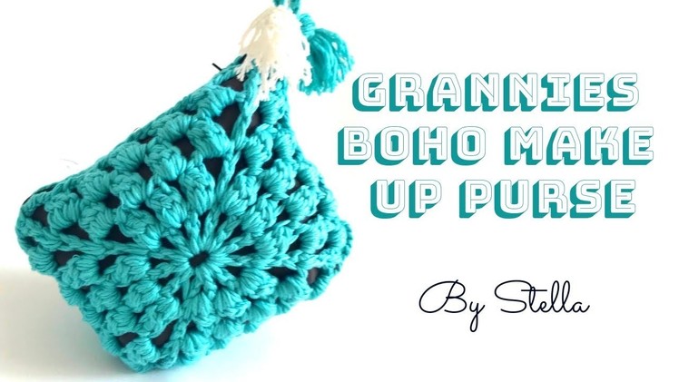 Easy Crochet " Grannies Boho " make up bag.How to crochet an easy make up purse | By Stella