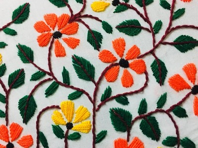 Hand Embroidery:phulkuri embroidery design for dupatta l all over design for saree.