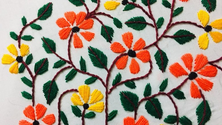 Hand Embroidery:phulkuri embroidery design for dupatta l all over design for saree.