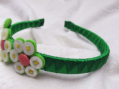 How to decorate a headband with buttons and a green satin stripe - #103