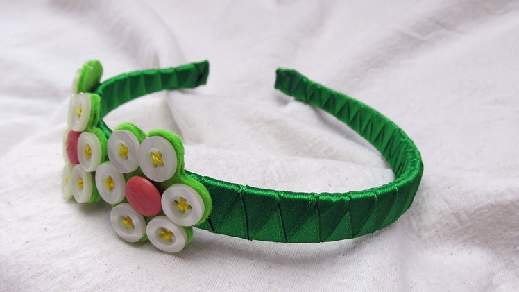 How to decorate a headband with buttons and a green satin stripe - #103