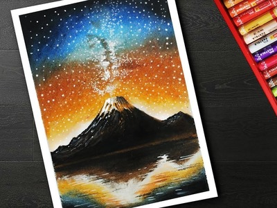 How to Draw Galaxy Mountain scenery drawing for beginners with oil pastels