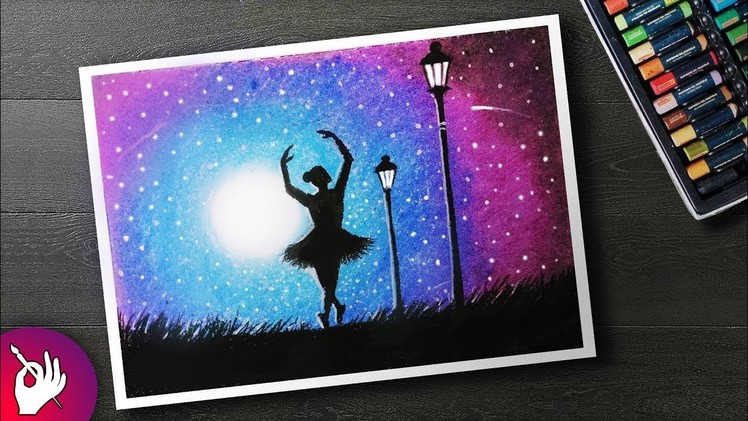 How to DRAW Moonlight girl dance Scenery with Oil Pastel step by step