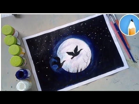 How to paint a moonlight night with poster colour | Very easy