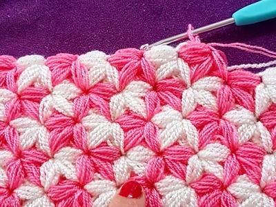 İki Renkli Yaprak Lif. Battaniye.Atkı. 2 Colors Star Stitch Crochet