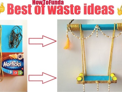 Krishna swing.jhula making with waste materials | best out of waste | horlicks box  | lace thread