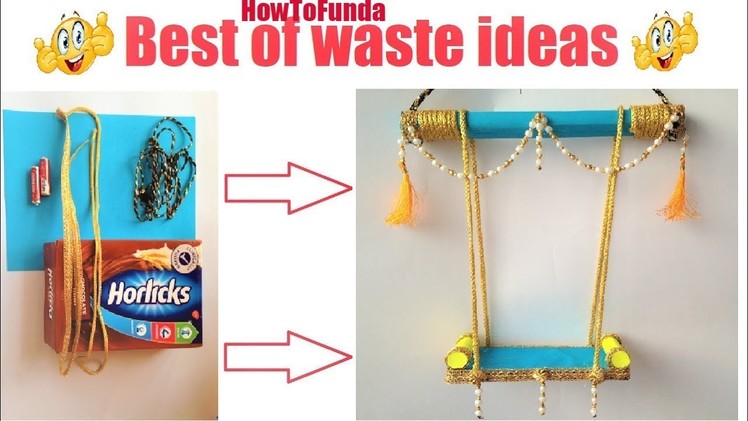 Krishna swing.jhula making with waste materials | best out of waste | horlicks box  | lace thread