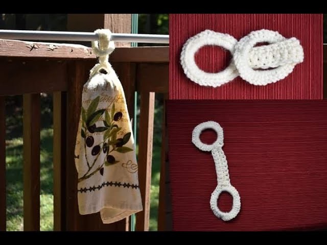 Lariat hanger. Beginners Towel Ring Holder, Button Free . Crochet along