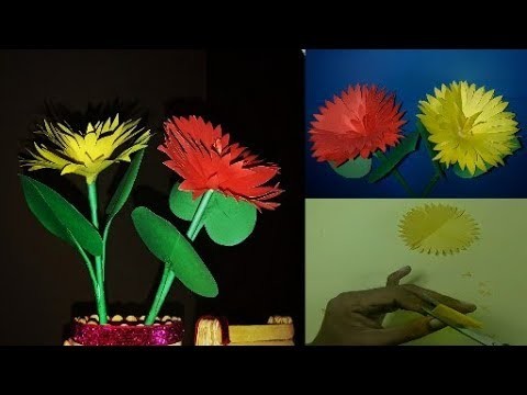Paper Flower- How to Make Stick Flower||Best DIY Home Décor idea with Color Paper By RB Easy Crafts