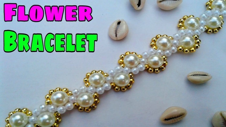Pearl flower bracelet.How to make a beaded flower bracelet.Beginners project.pearl Bracelet